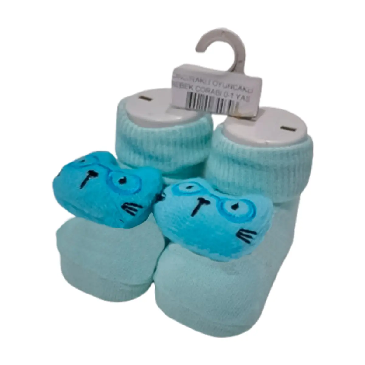 Par de calcetines de color celeste con sonajero de peluche para bebé Ayaydin Miroglio - Miniatura 1
