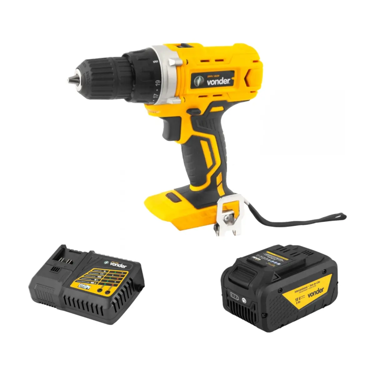 Taladro atornillador inalámbrico 3/8'' de 18 V IPFV1820 + Batería 18 V 8 Ah IBV 1880 + Cargador de batería rápido de 18 V ICBV1806 Vonder