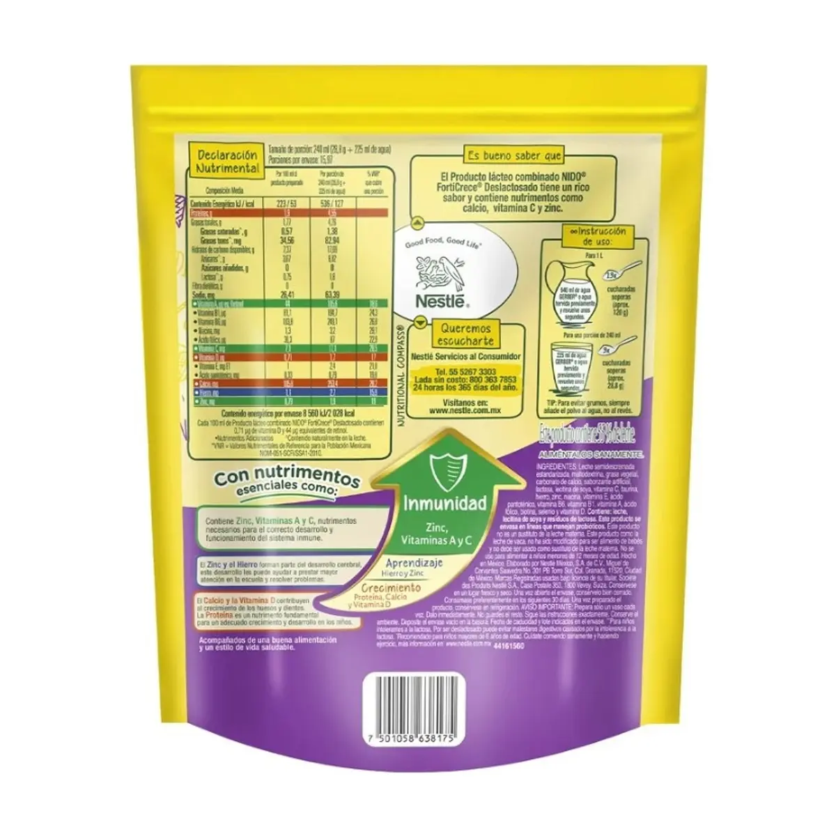 Producto lácteo en polvo combinado deslactosado Forti Crece Nestlé Nido (460 g / 1 lb) - Thumbnail 2