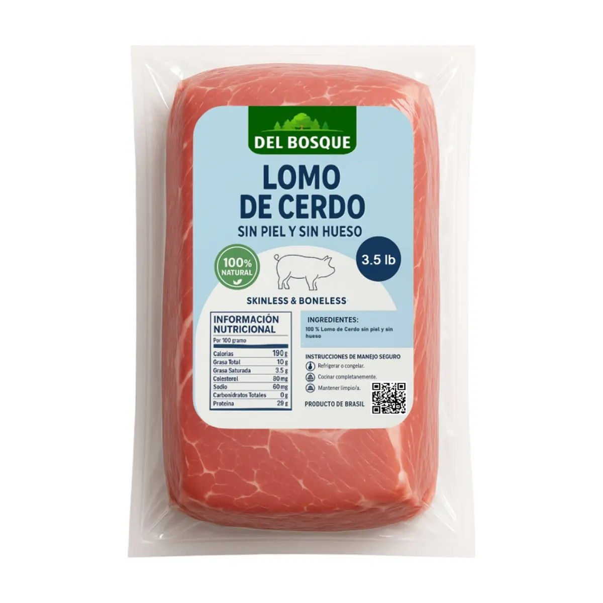 Lomo de cerdo sin piel y sin hueso Del Bosque (1.59 kg / 3.5 lb)