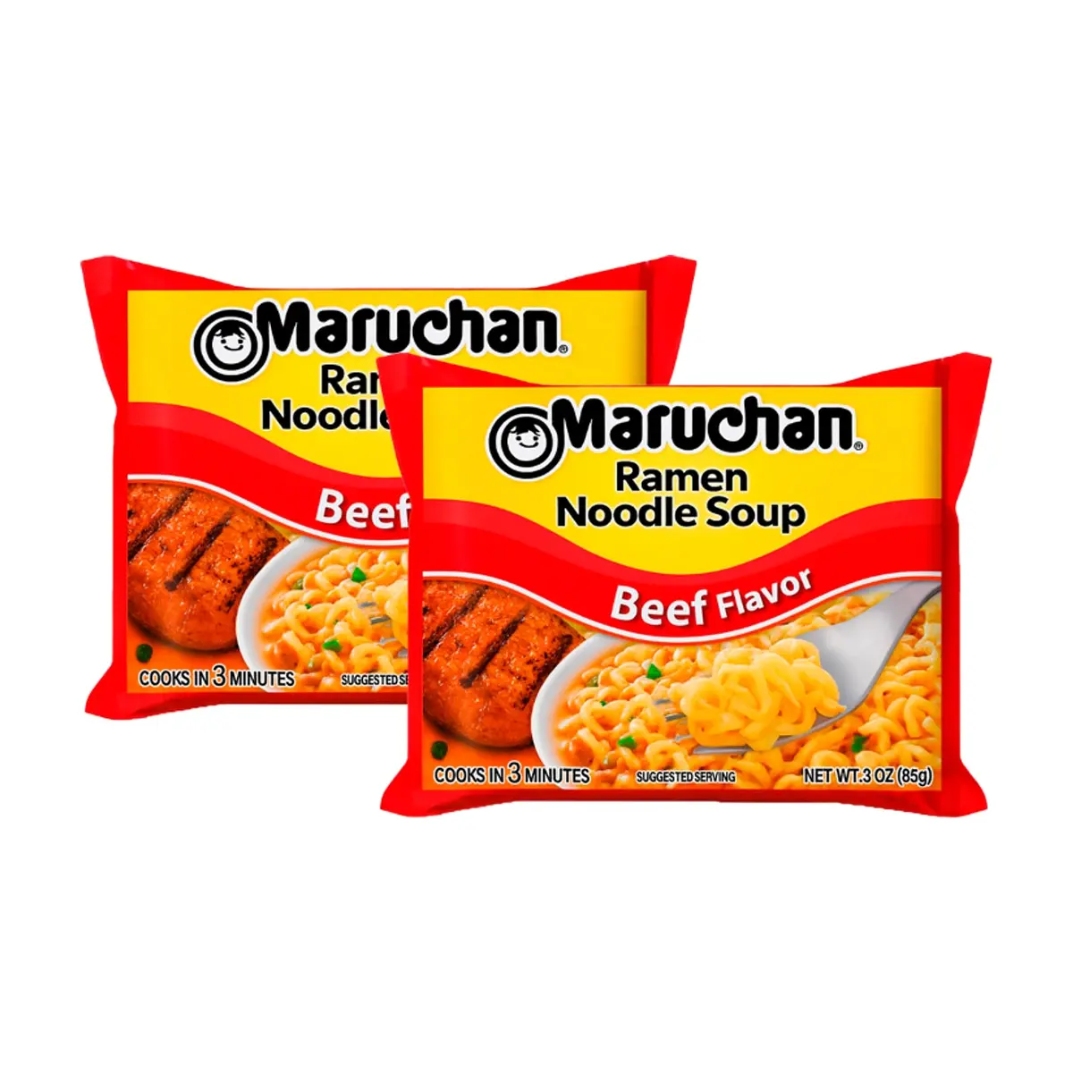 Sopa instantánea de fideos sabor carne de res Maruchan (2 x 85 g / 2.99 oz)
