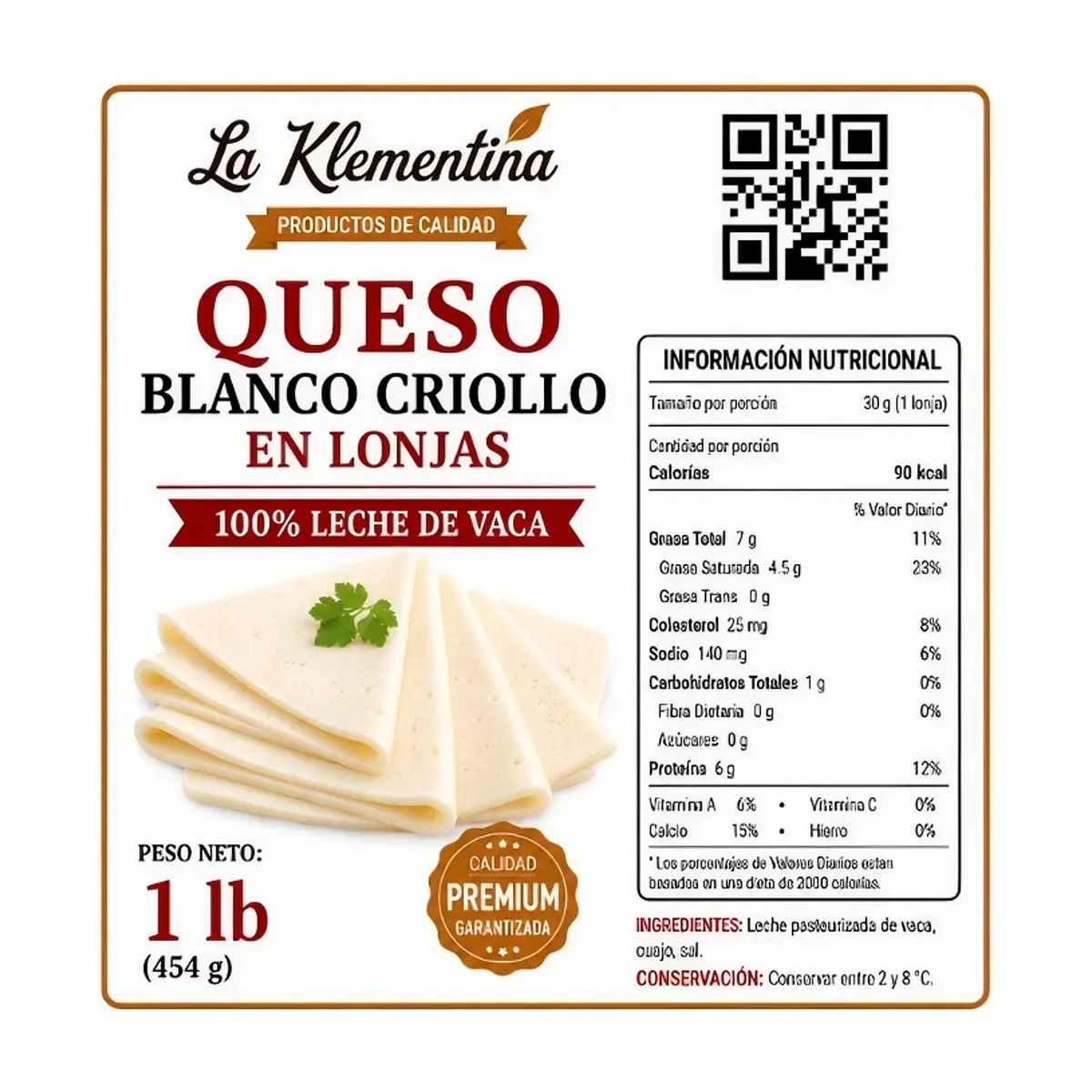 Queso blanco criollo en lonjas La Klementina (454 g / 1 lb) - Miniatura 2