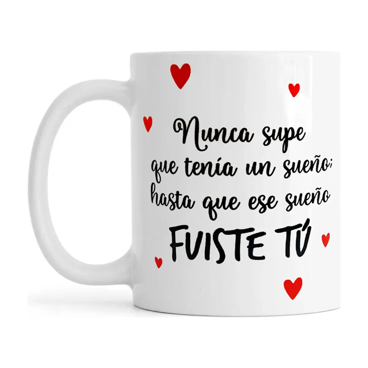 Jarra blanca de cerámica con asa redonda y diseño impreso "Fuiste tú" 330 ml Échale