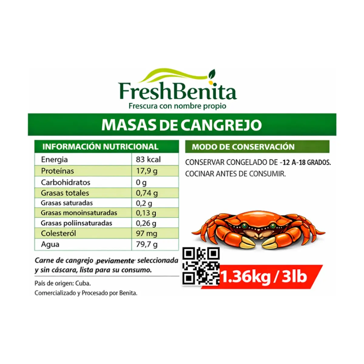 Masas de cangrejo FreshBenita (1.36 kg / 3 lb) - Thumbnail 2
