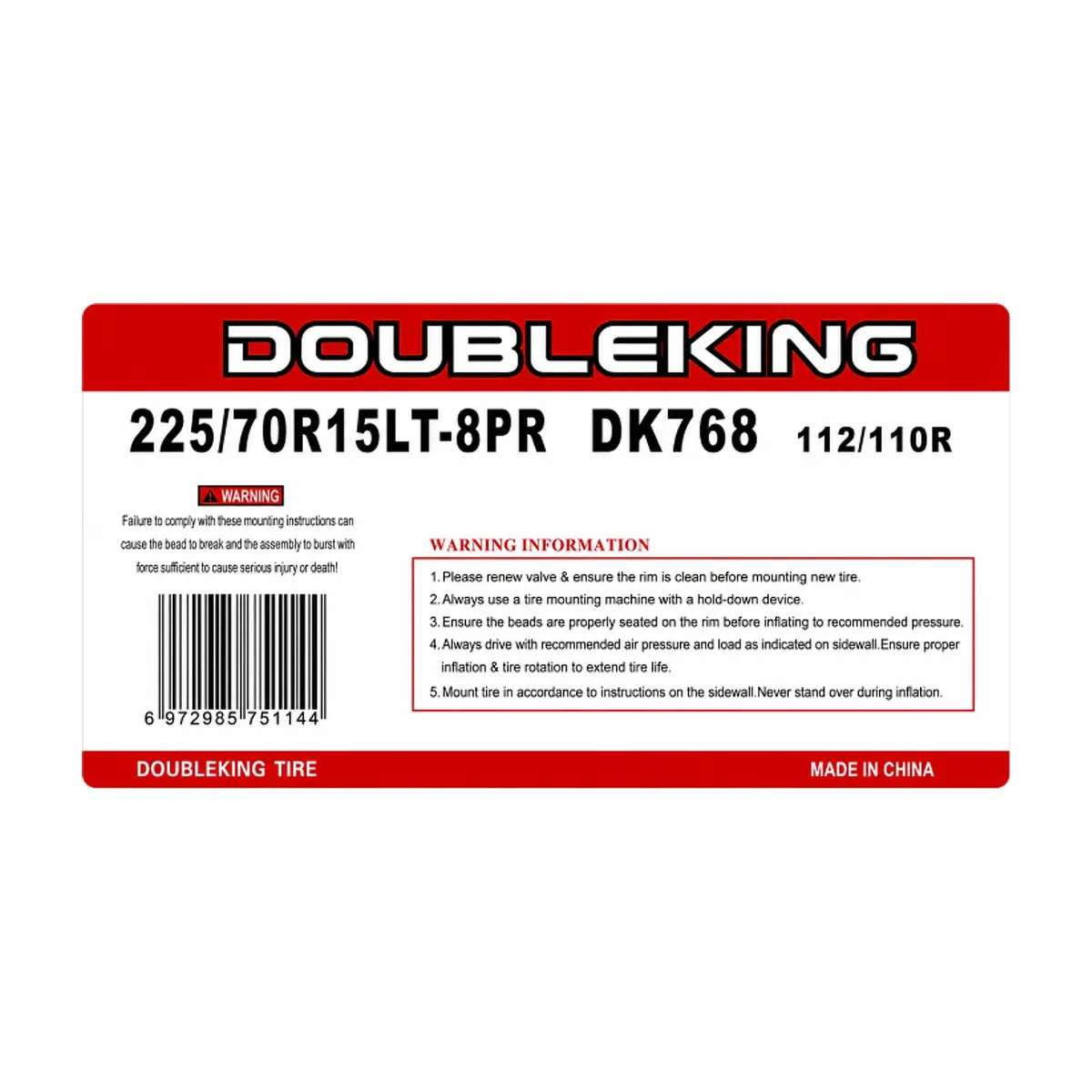 Neumático -goma- para carro 225/70R15LT Double King DK768 - Thumbnail 4