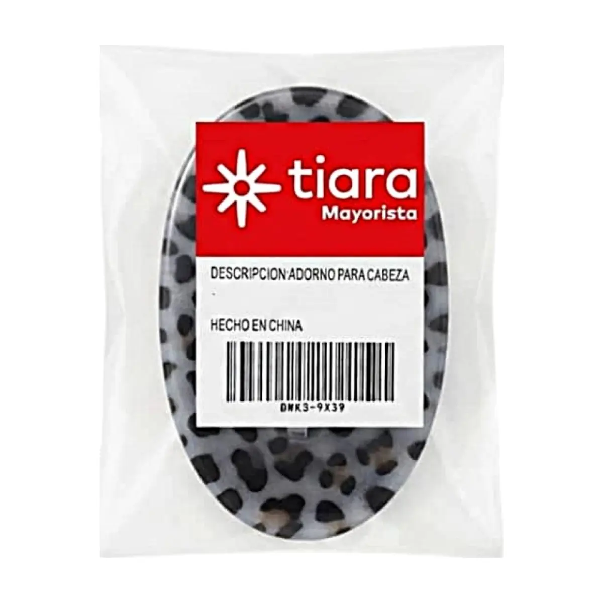 Pinza -pellizco- para el cabello ovalada con estampado de leopardo gris Tiara - Thumbnail 2
