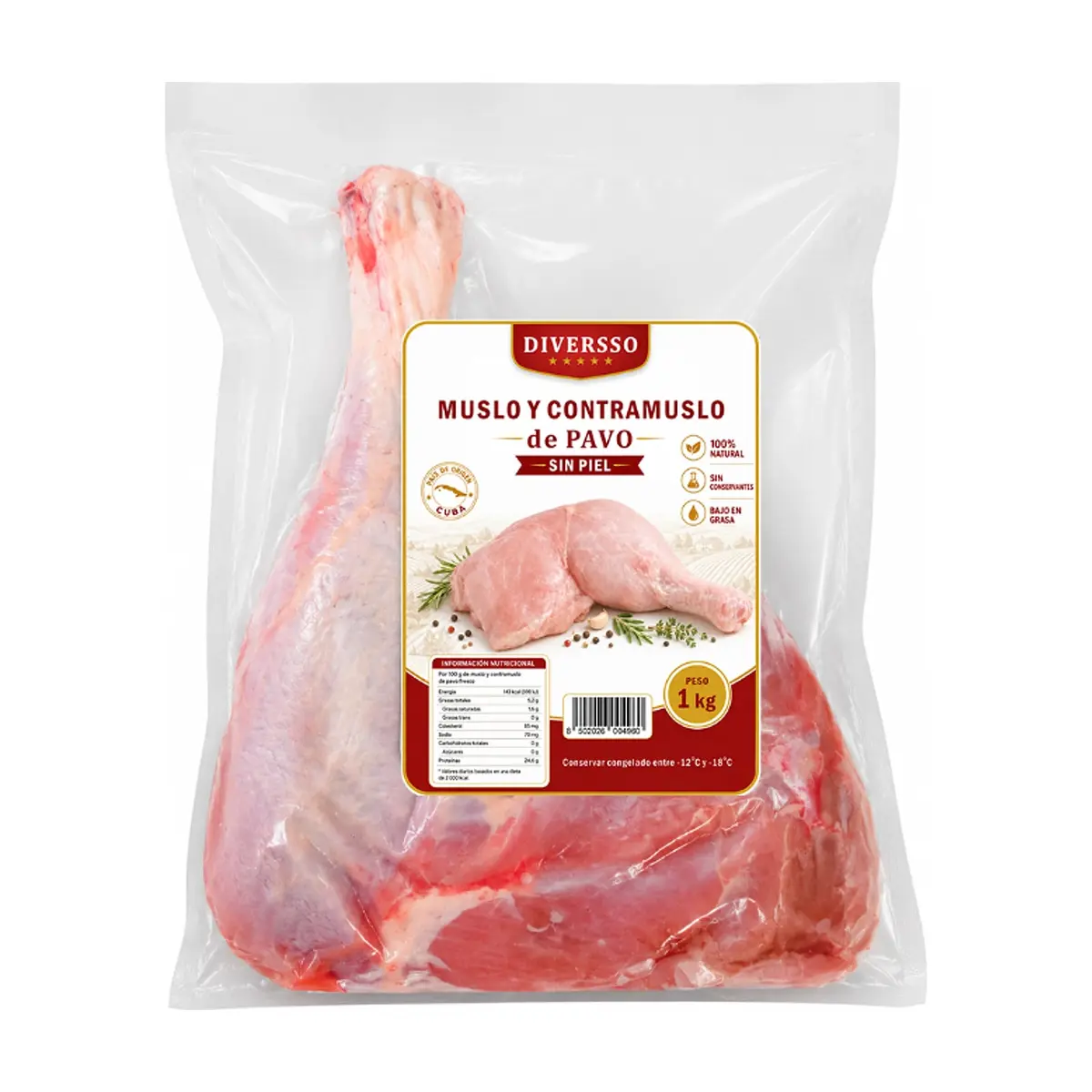 Muslo y contramuslo de pavo sin piel Diversso (1 kg / 2.2 lb)