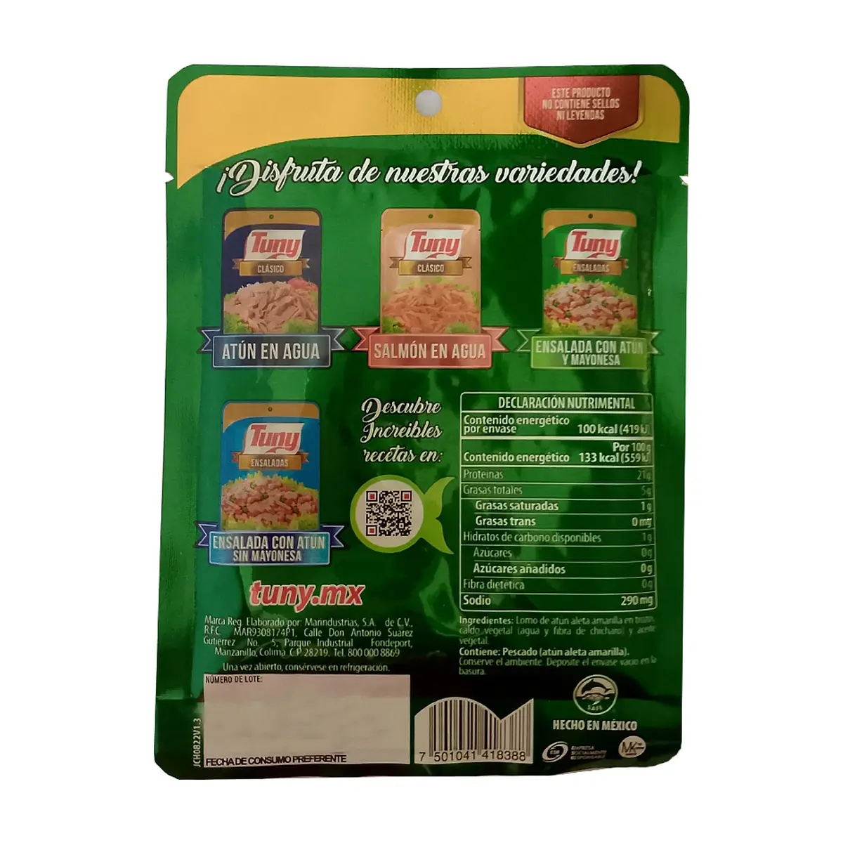 Atún aleta amarilla en trozos en agua con aceite Tuny (75 g / 2.6 oz) - Miniatura 3