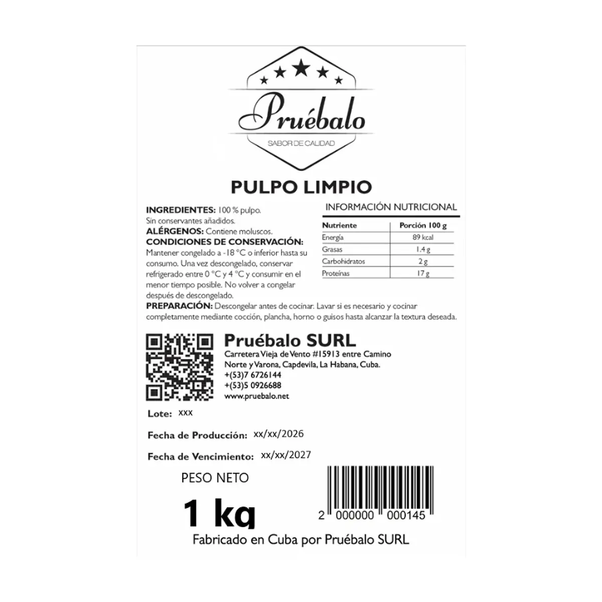Pulpo limpio Pruébalo (1 kg / 2.2 lb) - Thumbnail 2
