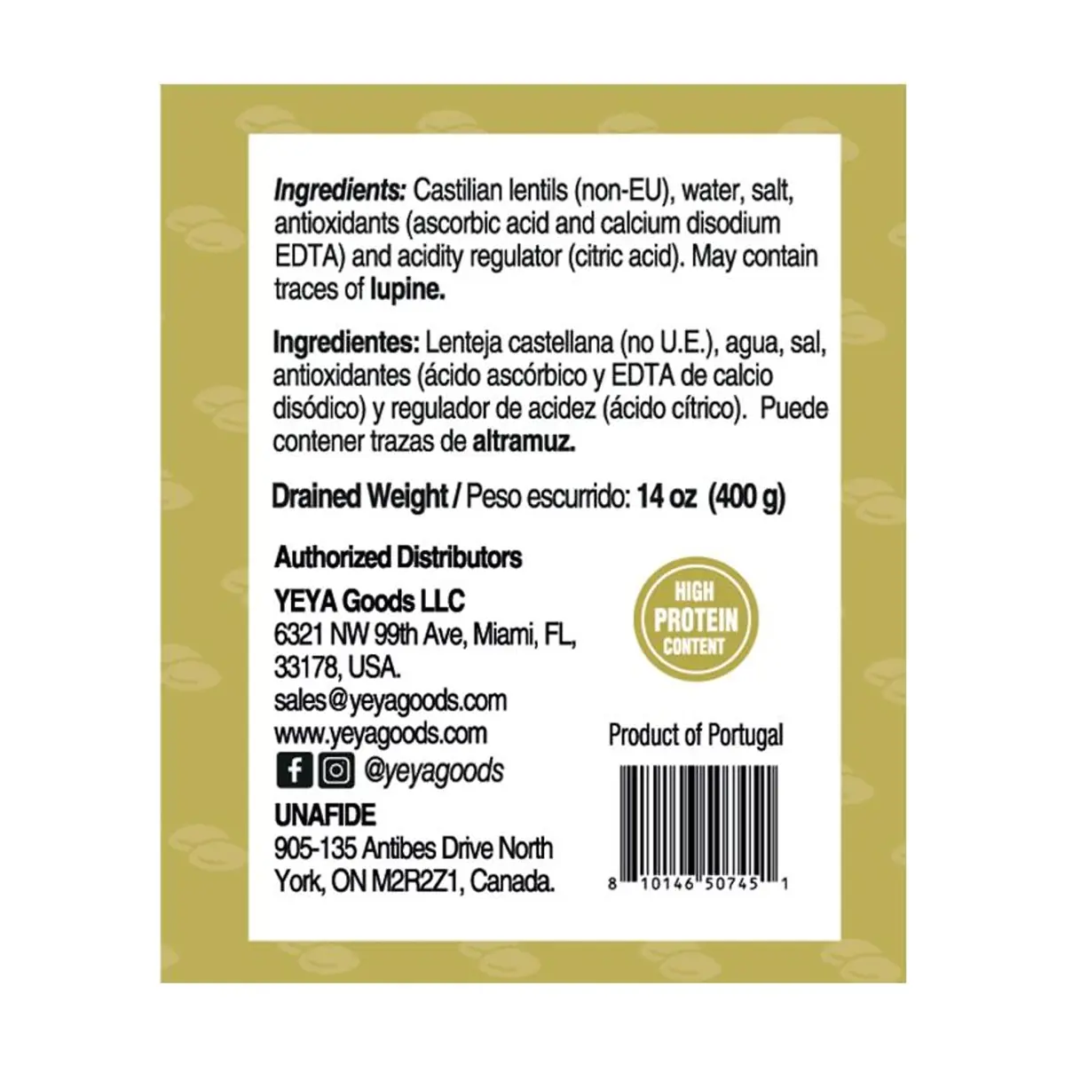 Lentejas en frasco de vidrio YEYA (540 g / 19 oz) - Thumbnail 2