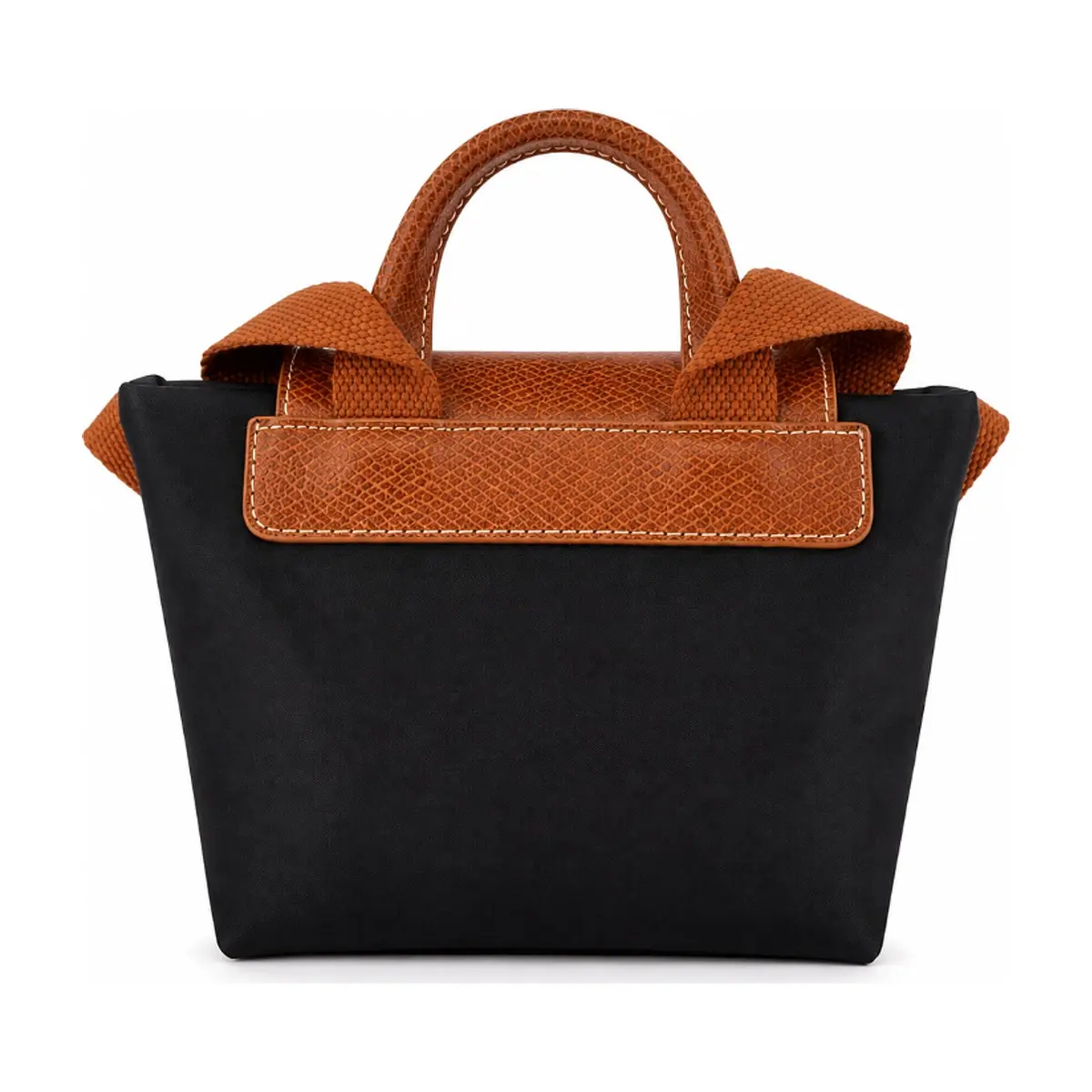 Mochila convertible de nailon negro con detalles en camel Isabella - Thumbnail 3