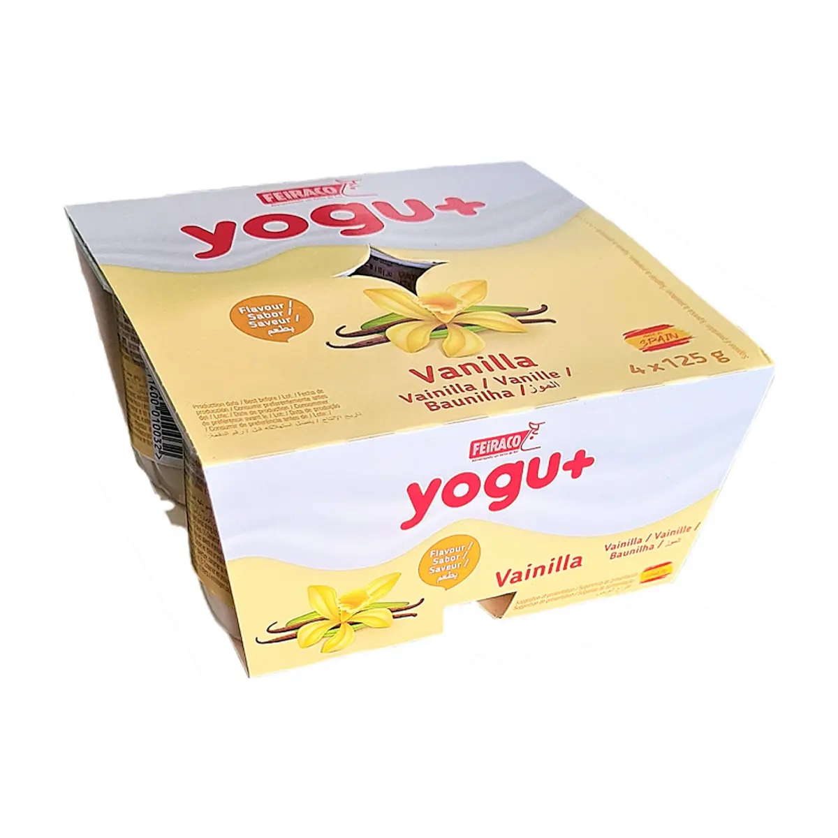 Yogur pasteurizado sabor a vainilla Yogu+ Feiraco (4 x 125 g / 4.40 oz) - Miniatura 1