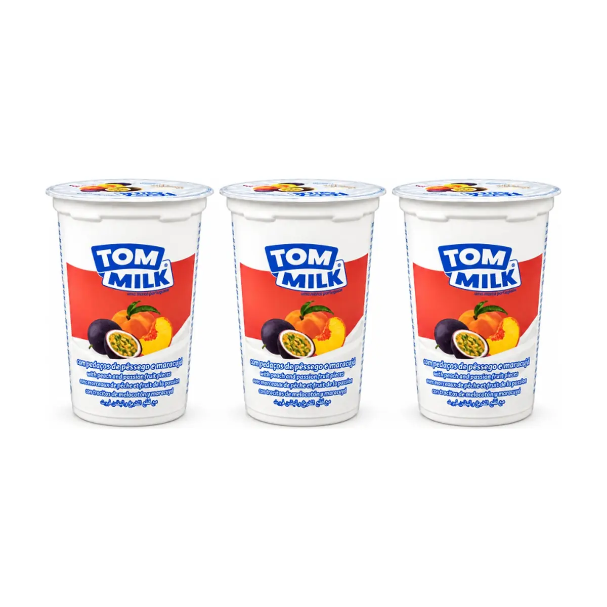 Yogurt pasteurizado sabor melocotón y maracuyá con trocitos de fruta Tom Milk (3 x 500 g / 1.10 lb)