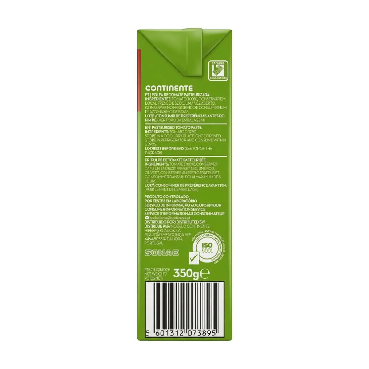 Pulpa de tomate pasteurizada Continente (350 g / 12.35 oz) - Thumbnail 3