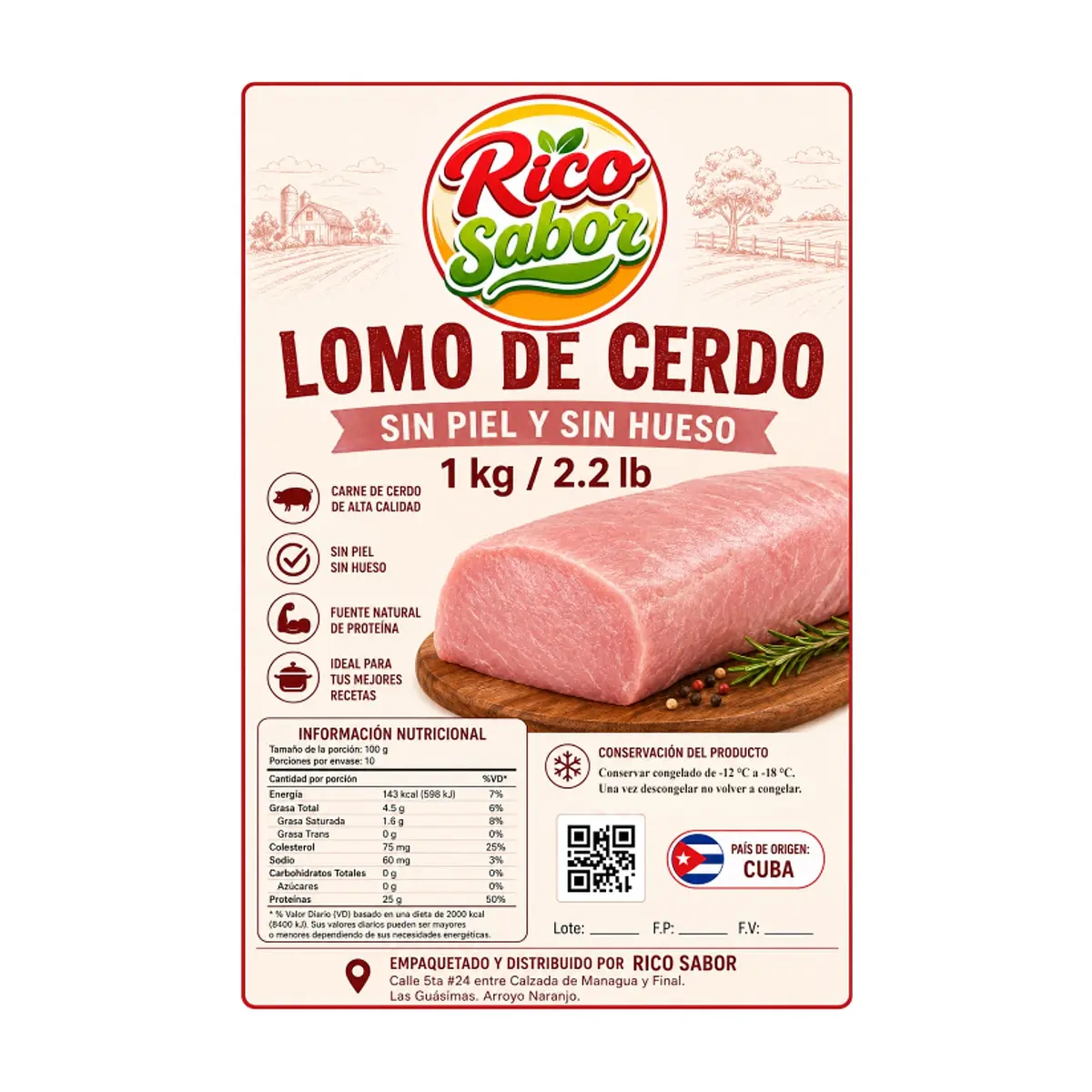 Lomo de cerdo sin piel y sin hueso Rico Sabor (1 kg / 2.2 lb) - Thumbnail 2
