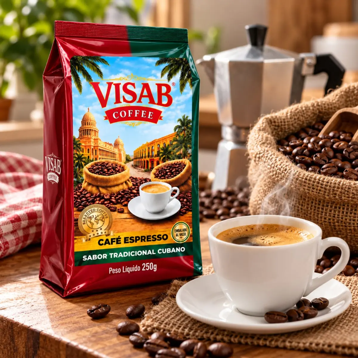Café espresso sabor tradicional cubano Visab Coffee (12 x 250 g / 8.81 oz) - Miniatura 2