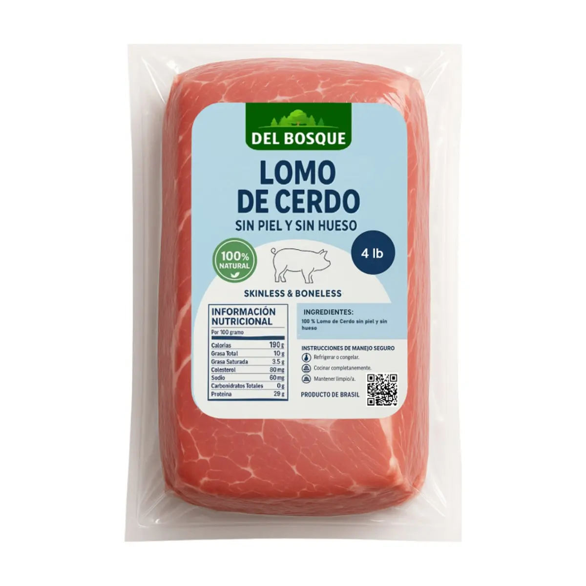 Lomo de cerdo sin piel y sin hueso Del Bosque (1.82 kg / 4 lb)