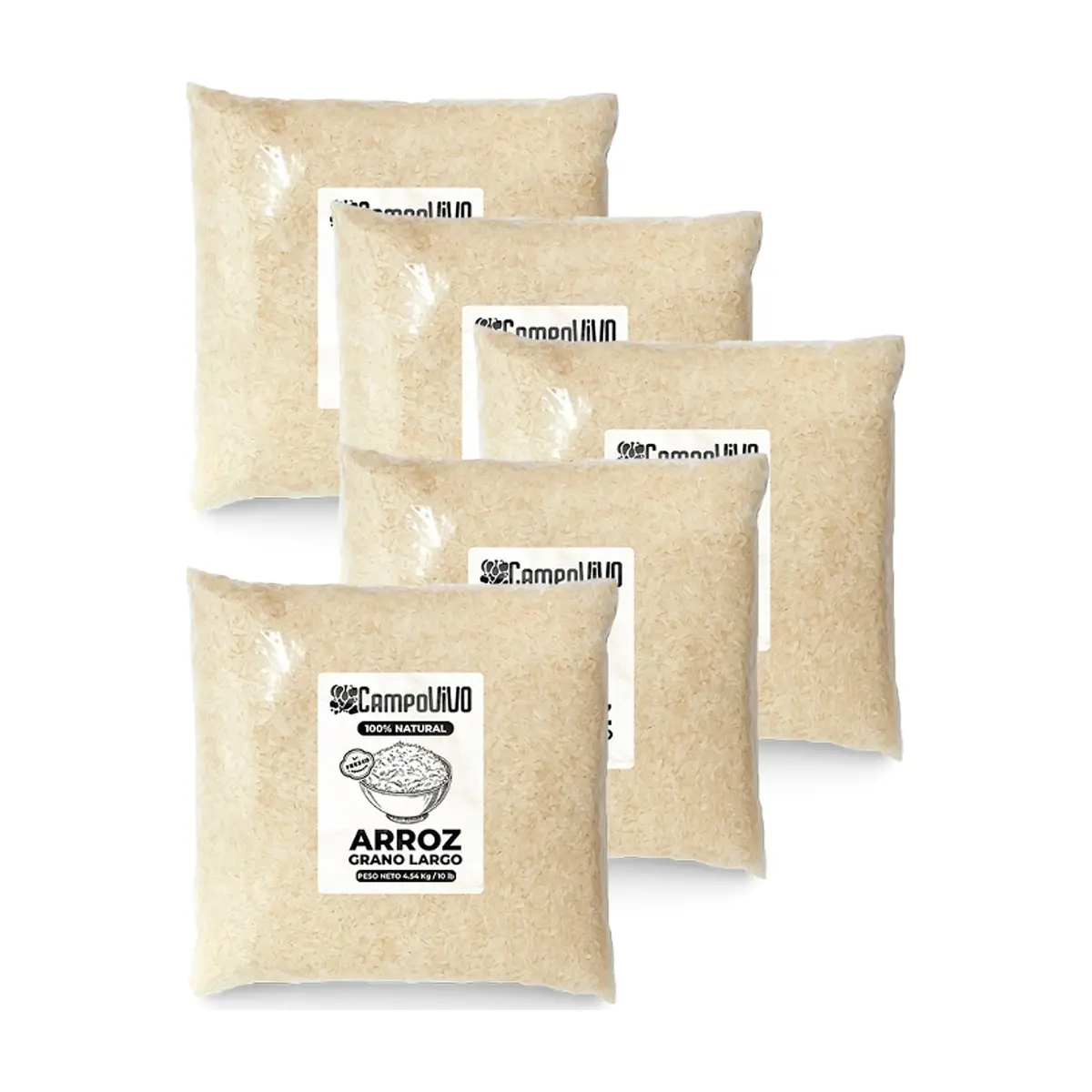 Arroz de grano largo Campo Vivo (5 x 4.54 kg / 10 lb)