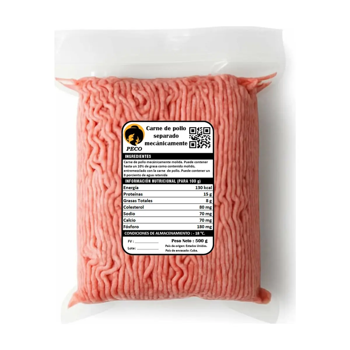Carne de pollo separado mecánicamente Peco (500 g / 1.1 lb)