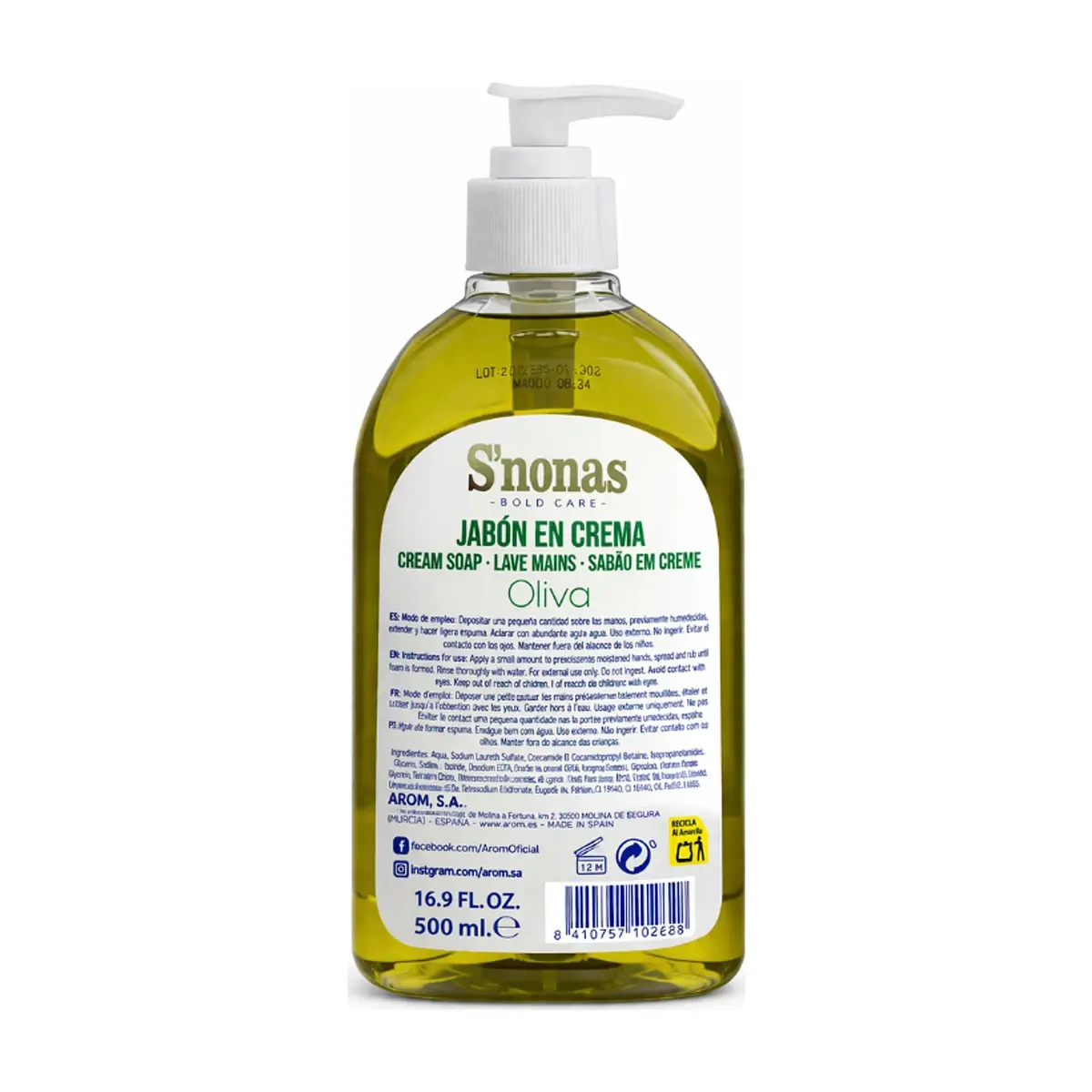 Jabón dosificador de oliva S'nonas (500 ml) - Thumbnail 2
