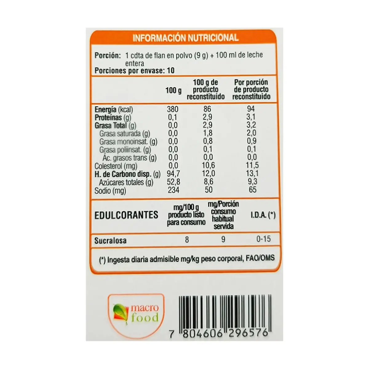 Flan sabor manjar Macro Food (90 g / 3.17 oz) - Thumbnail 3