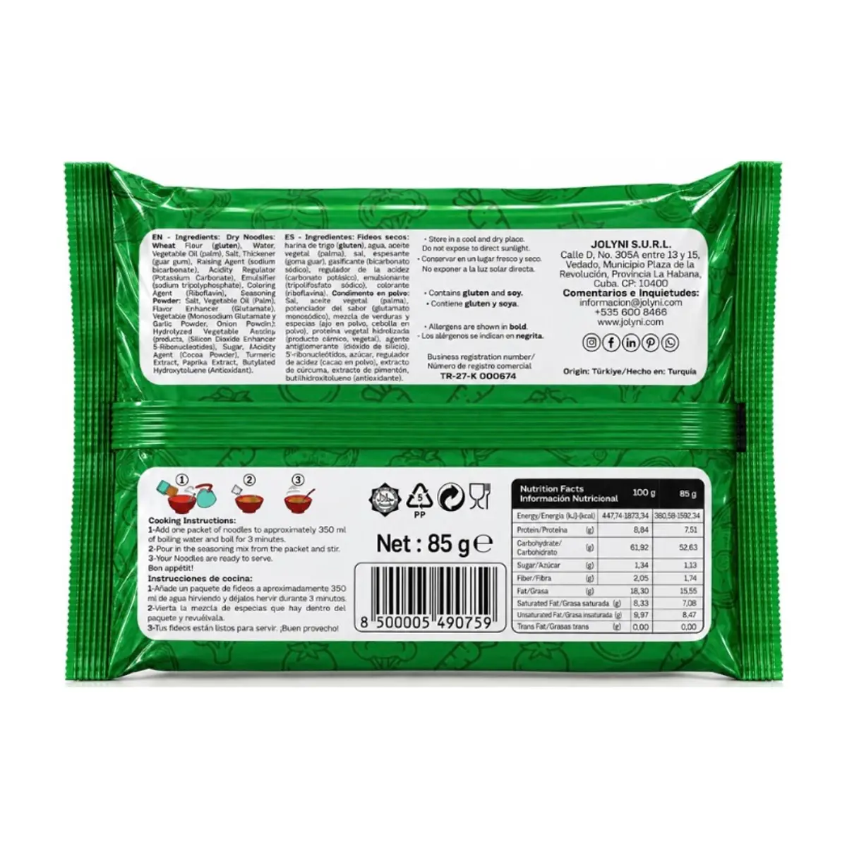 Sopa de fideos instantáneos sabor a vegetales Jolyni (6 x 85 g / 3 oz) - Thumbnail 2