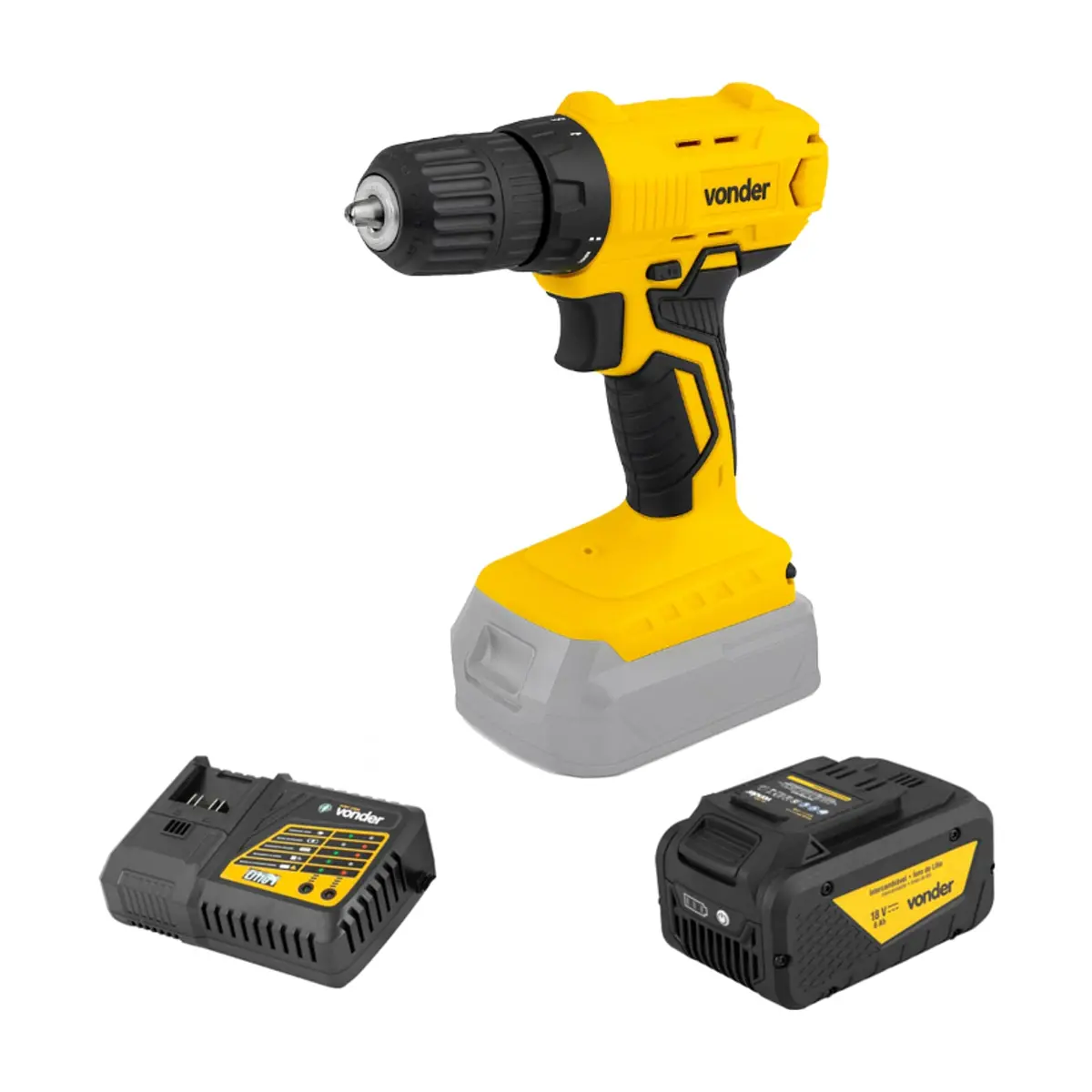 Taladro atornillador inalámbrico de 3/8'' de 18 V IPFV1851 + Batería 18 V 8 Ah IBV 1880 + Cargador de batería rápido de 18 V ICBV1806 Vonder