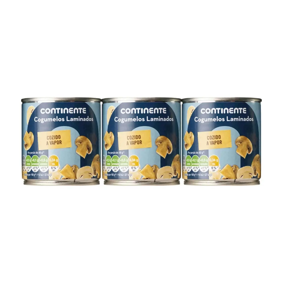 Champiñones laminados en lata Continente (3 x 185 g / 6.53 oz)