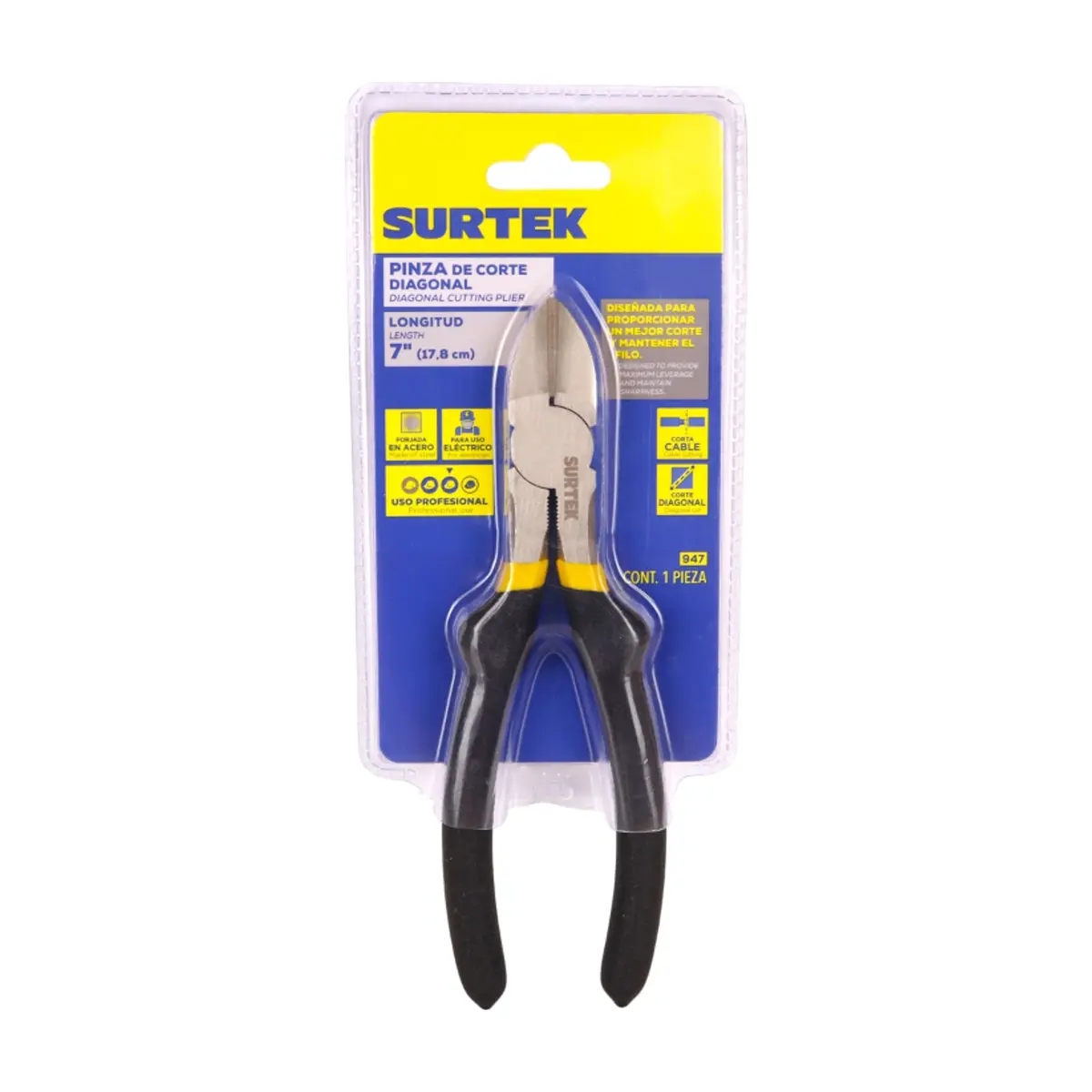 Pinza profesional para electricista de corte diagonal de 7" Surtek 947 - Thumbnail 2