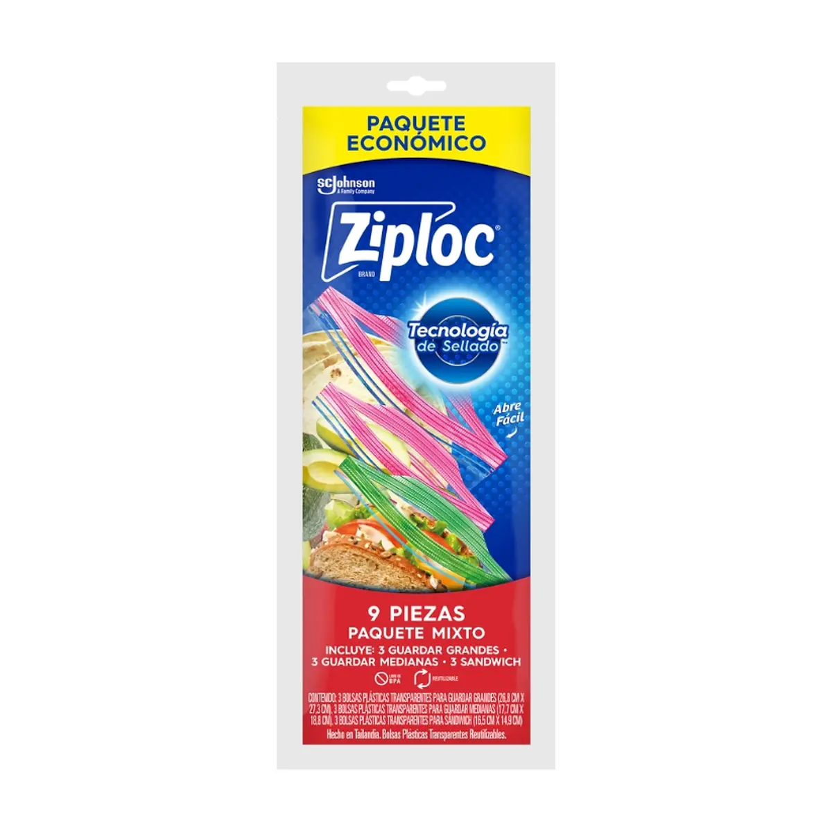 Bolsas reutilizables de plástico transparente para guardar Ziploc (9 U)