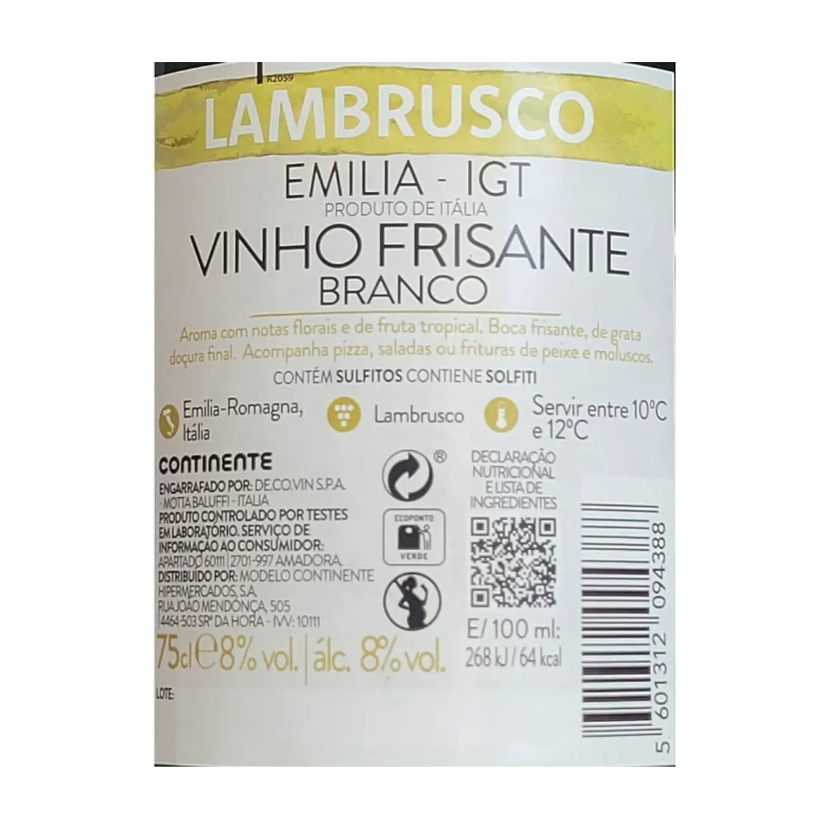 Vino blanco espumoso Lambrusco Continente (750 ml / 25.36 fl oz) - Thumbnail 3