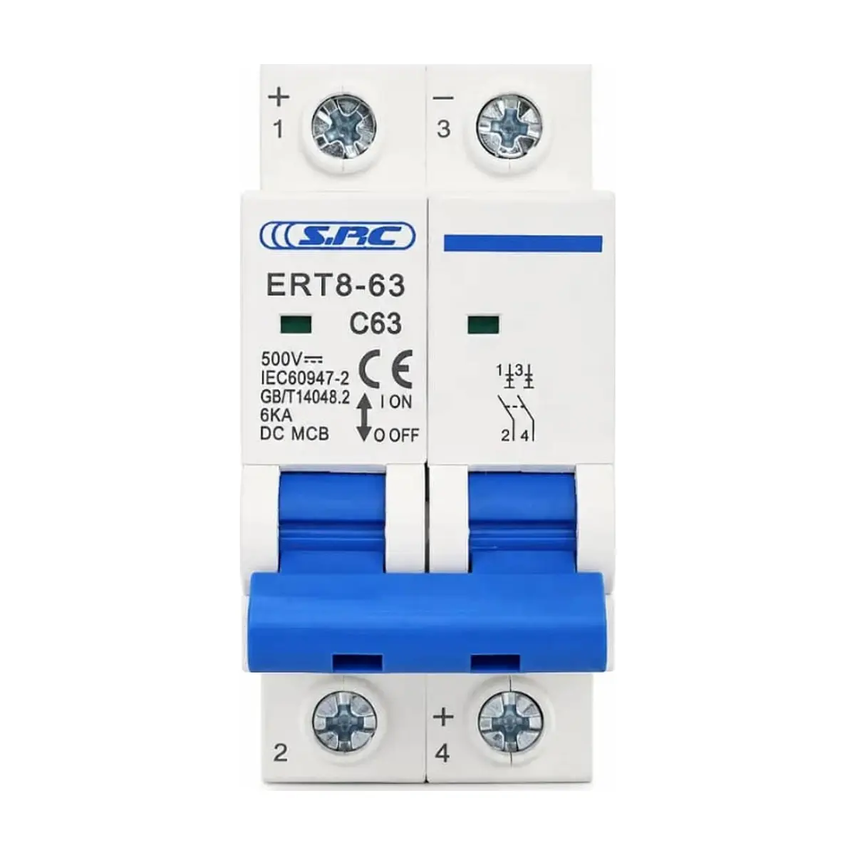 Interruptor termomagnético de corriente continua ERT8-63 S.P.C SRC (63 A)