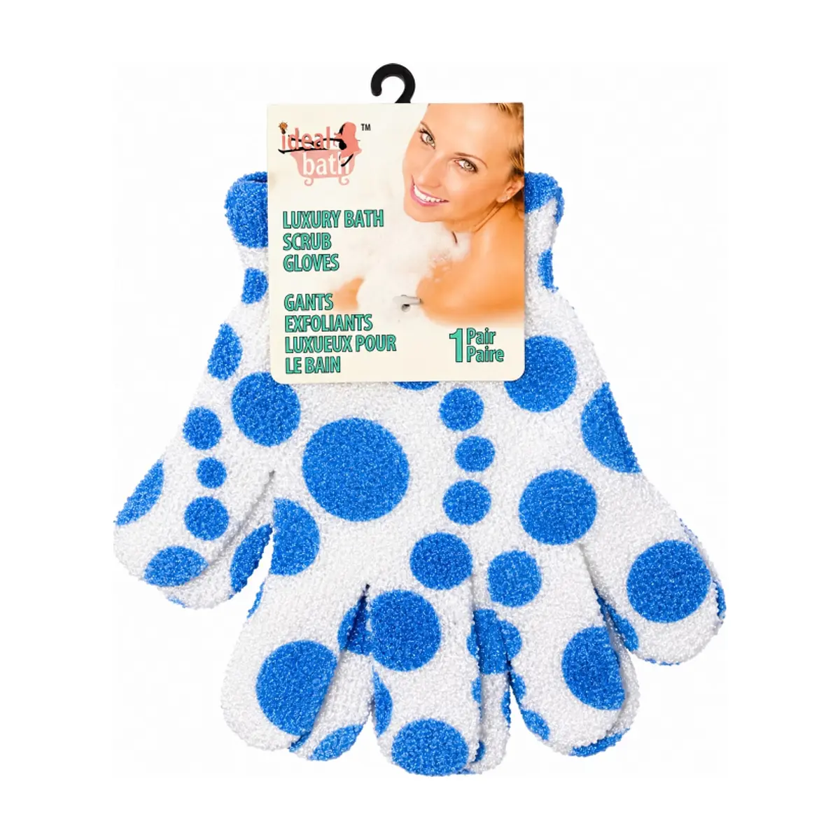 Guantes exfoliantes de baño de lujo con diseño de bolas azul Ideal Bath (1 U)