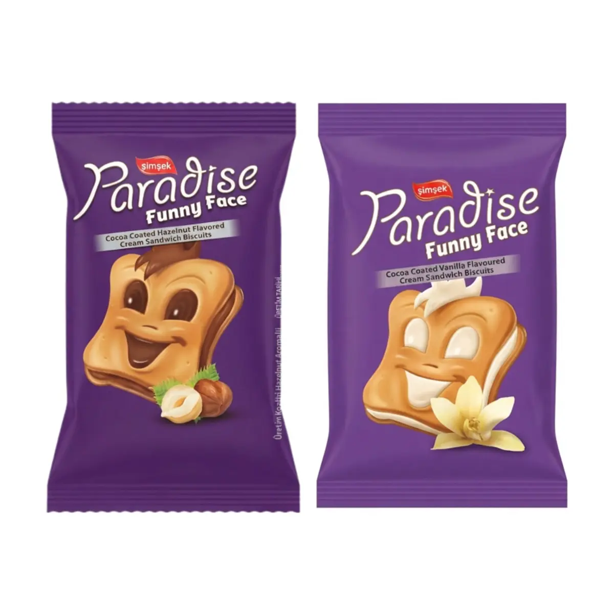 Galletas de vainilla rellenas con crema de vainilla y de chocolate y avellanas Paradise Funny Face Simsek - Imagen 1