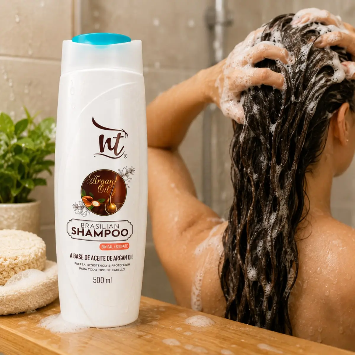 Champú brasileño a base de aceite de argán sin sal NT (3 x 500 ml) - Thumbnail 2