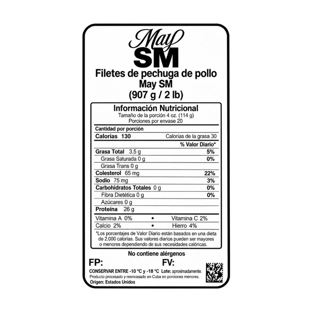 Filetes de pechuga de pollo sin piel y sin hueso May SM (907 g / 2 lb) - Miniatura 2