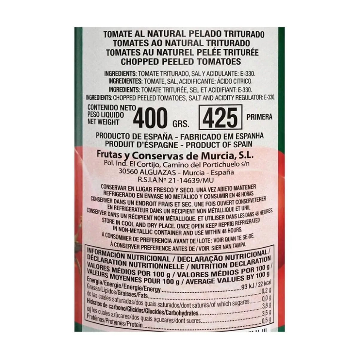 Tomate al natural pelado triturado Mocitos (400 g / 14.1 oz) - Thumbnail 3