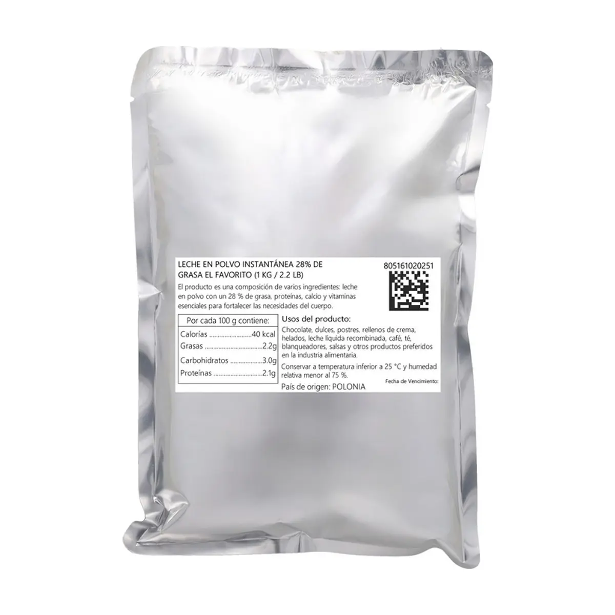 Leche en polvo instantánea 28% de grasa El Favorito (1 kg / 2.20 lb) - Miniatura 3