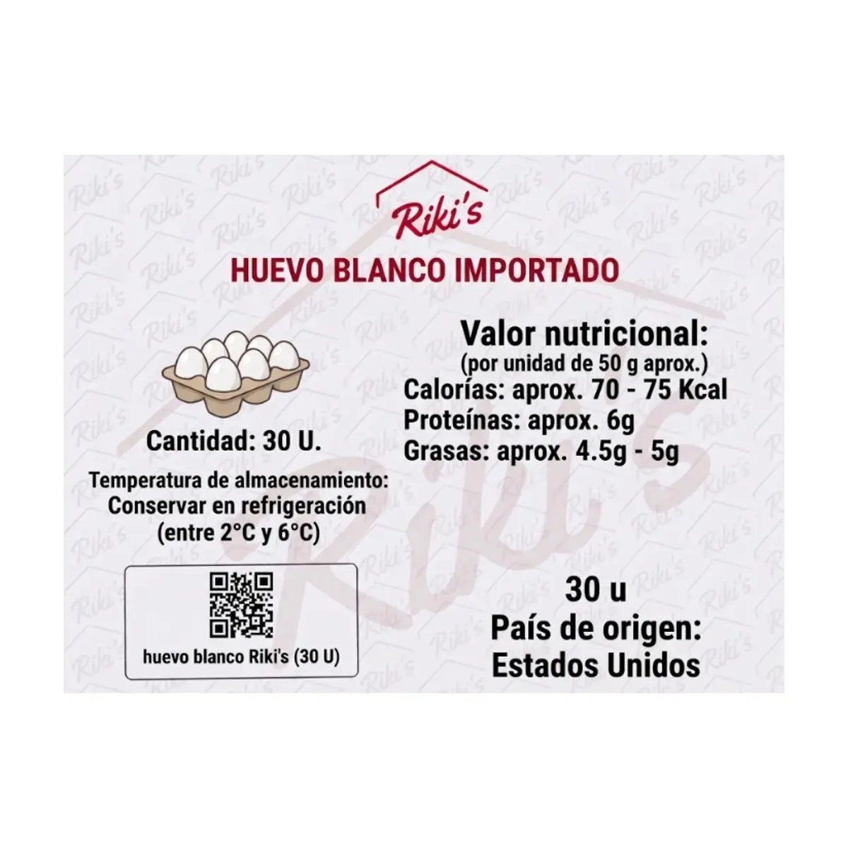 Huevo blanco importado Riki's (30 U) - Miniatura 3