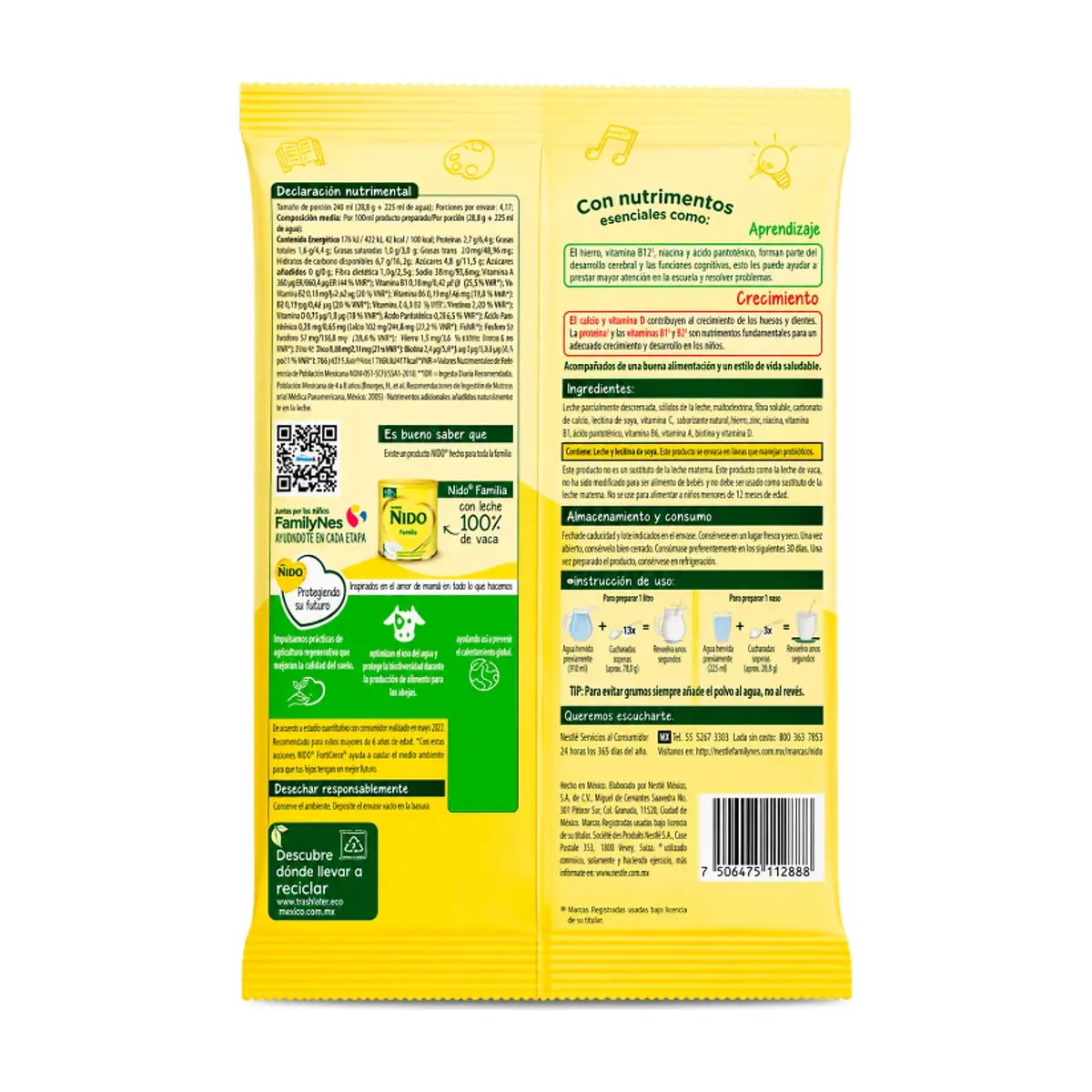 Leche en polvo parcialmente descremada acondicionada con fibra, minerales y vitaminas Nestlé (120 g / 4.23 oz) - Thumbnail 4