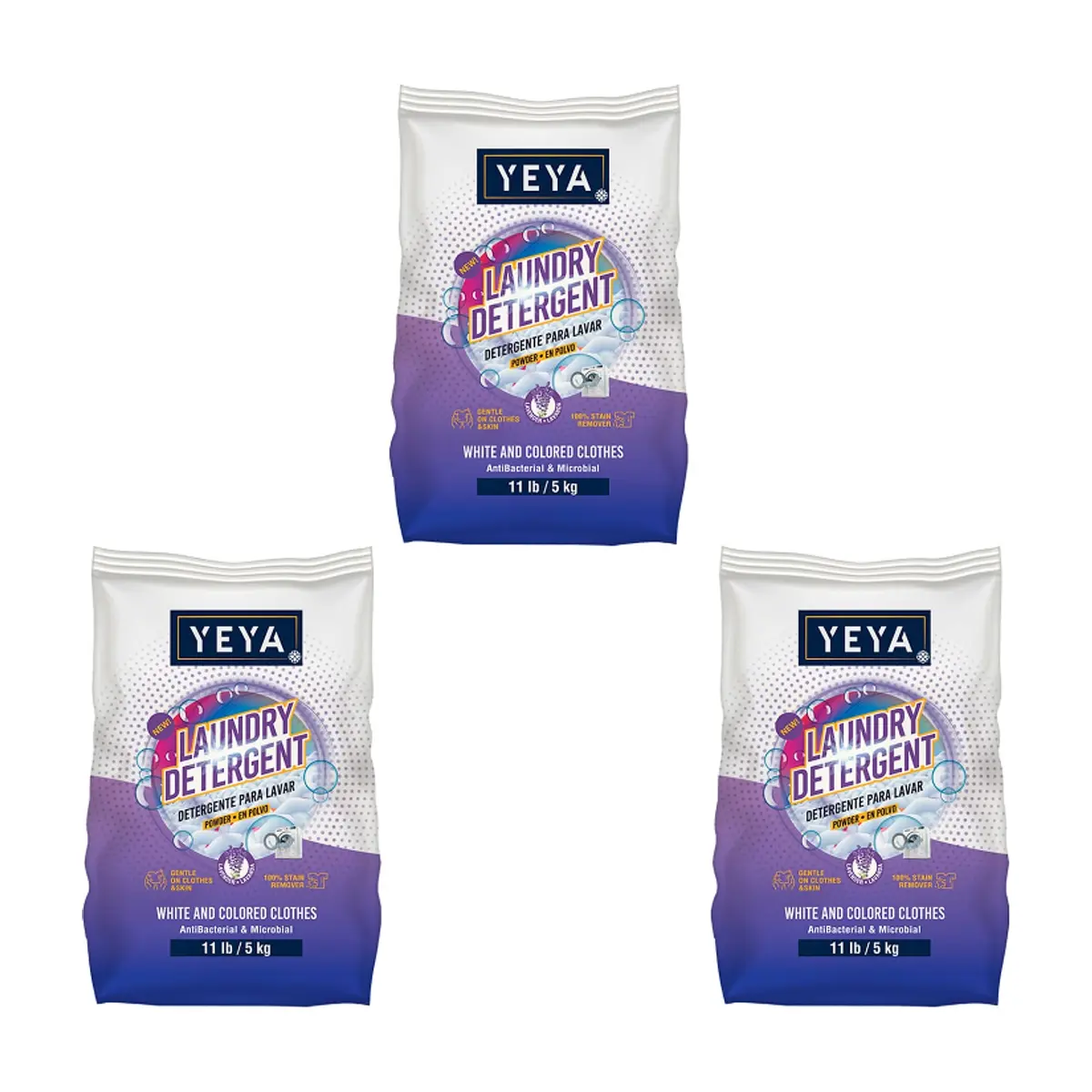 Detergente en polvo con aroma a lavanda YEYA (3 x 5 kg / 11 lb)