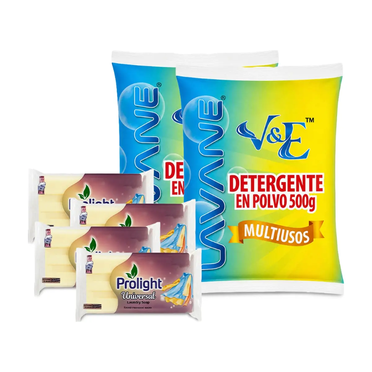 Combo básico de higiene y limpieza #10: Detergente en polvo multiuso con aroma floral Lavane + Jabón de lavar con enzimas Prolight