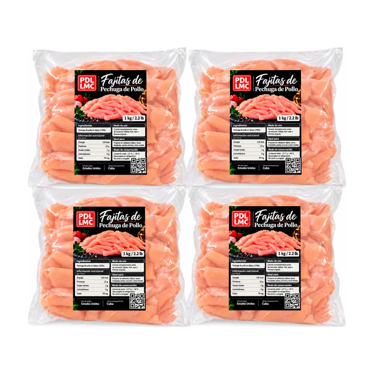 Fajitas de Pechuga de Pollo PDL LMC ( 4 x 1 kg / 2.2 lb) - Imagen 1