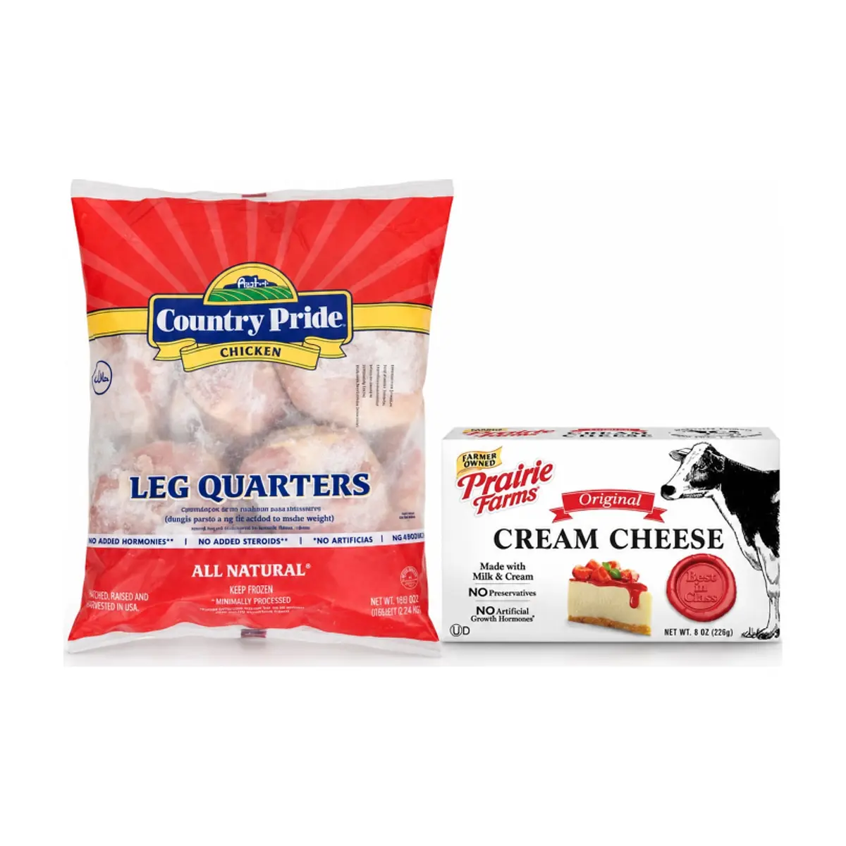Cuartos traseros  pollo Country Pride (4.54 kg / 10 lb)+Queso crema Prairie Farms (226 g / 8 oz)
