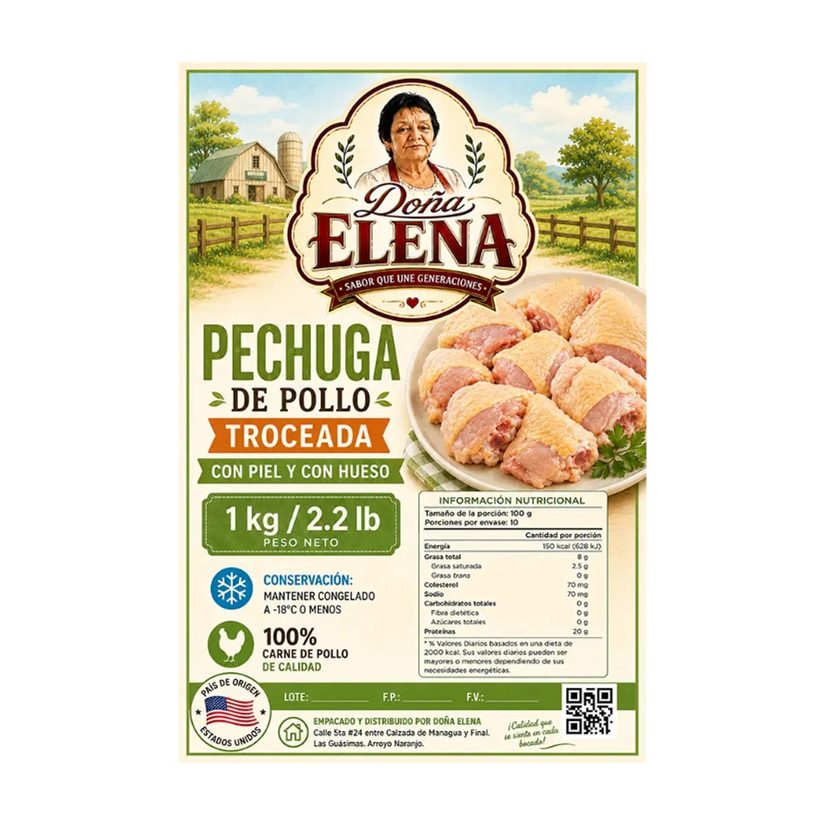 Pechuga de pollo troceada con piel y con hueso Doña Elena (1 kg / 2.2 lb) - Thumbnail 2