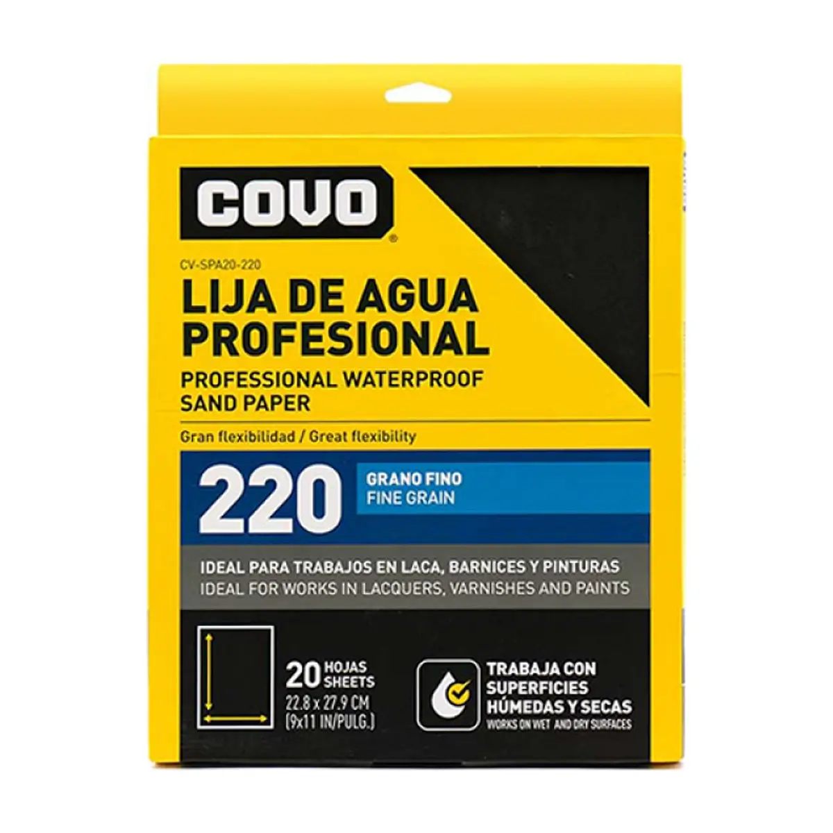 Lija de agua grano No. 220 Covo (20 U)