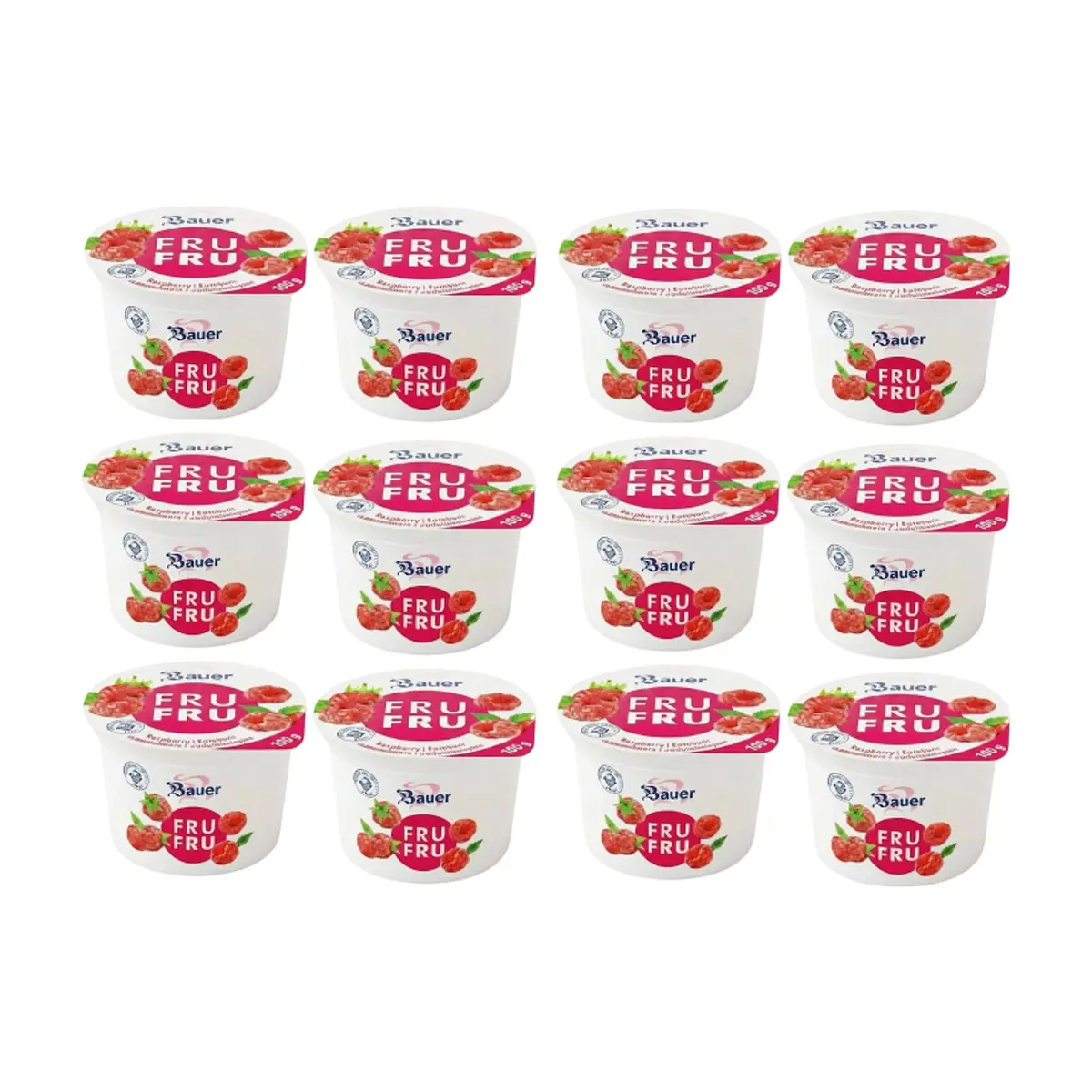 Yogur sabor frambuesa Bauer Fru Fru (12 x 100g / 3.53oz)