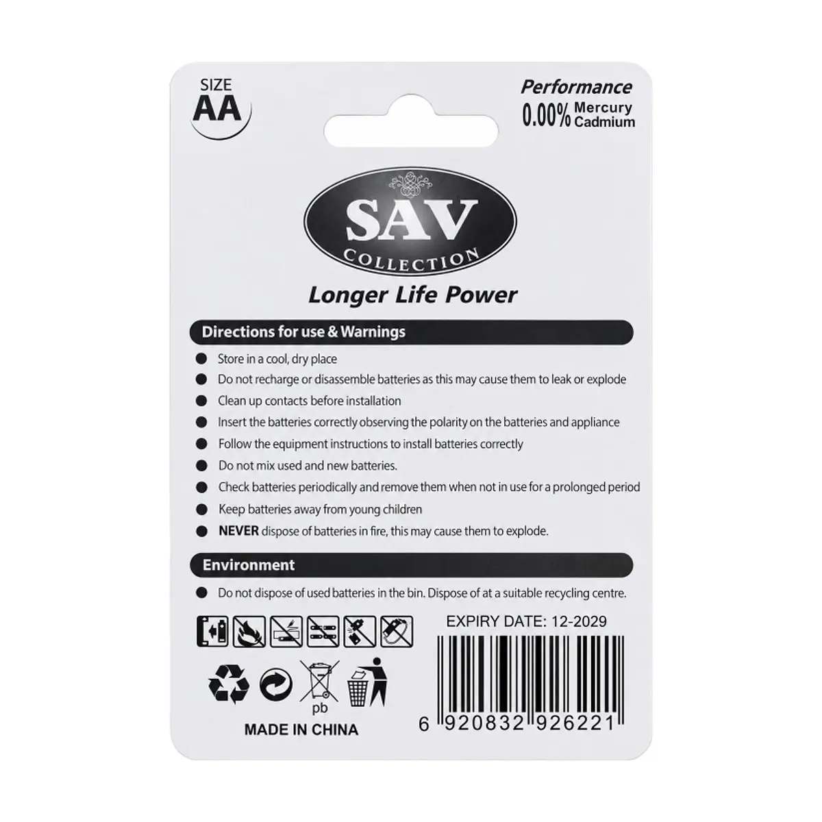 Pilas AA de larga duración y alta resistencia, 1.5V SAV Collection (4 U) - Thumbnail 2