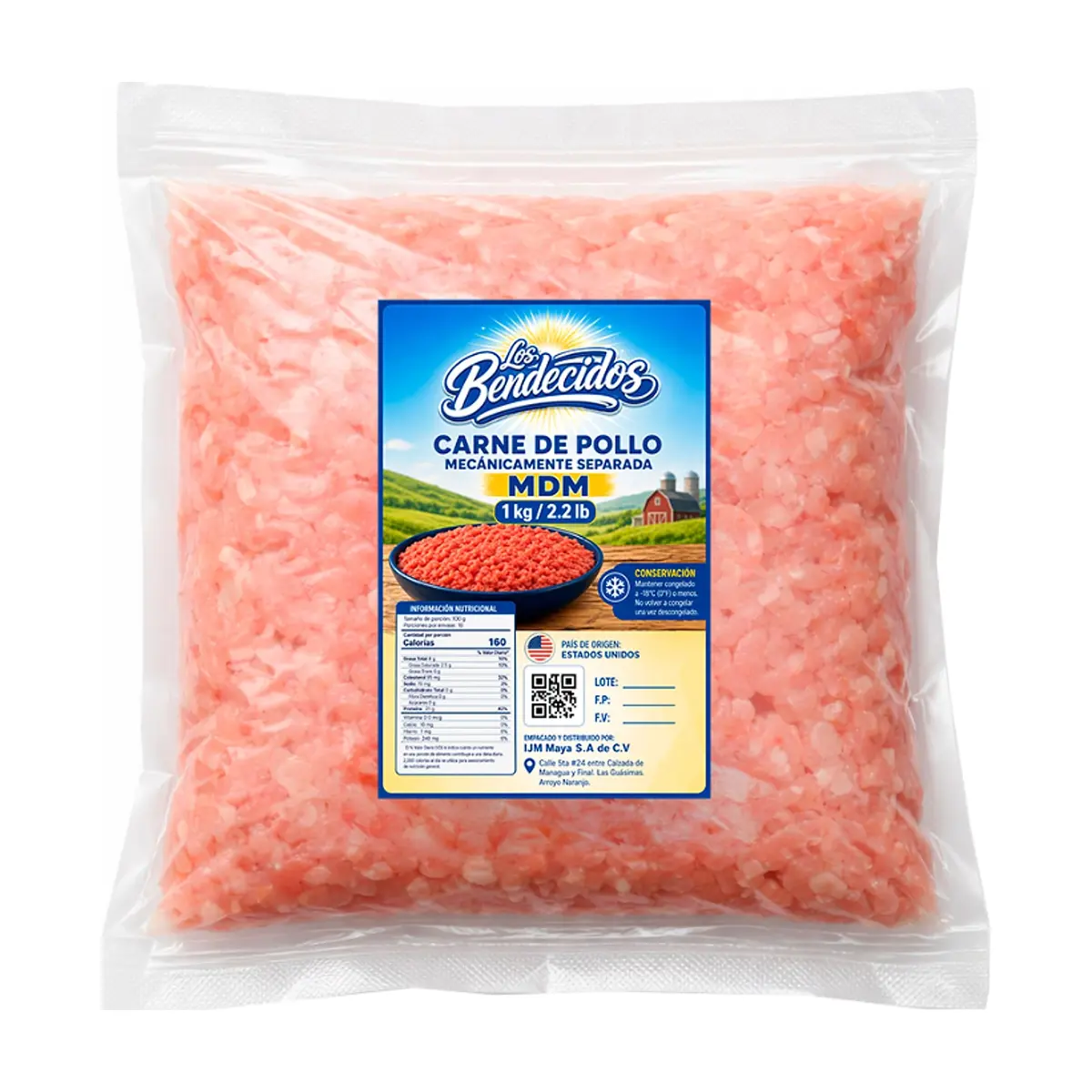 Carne de pollo mecánicamente separada MDM Los Bendecidos (1 kg / 2.2 lb)