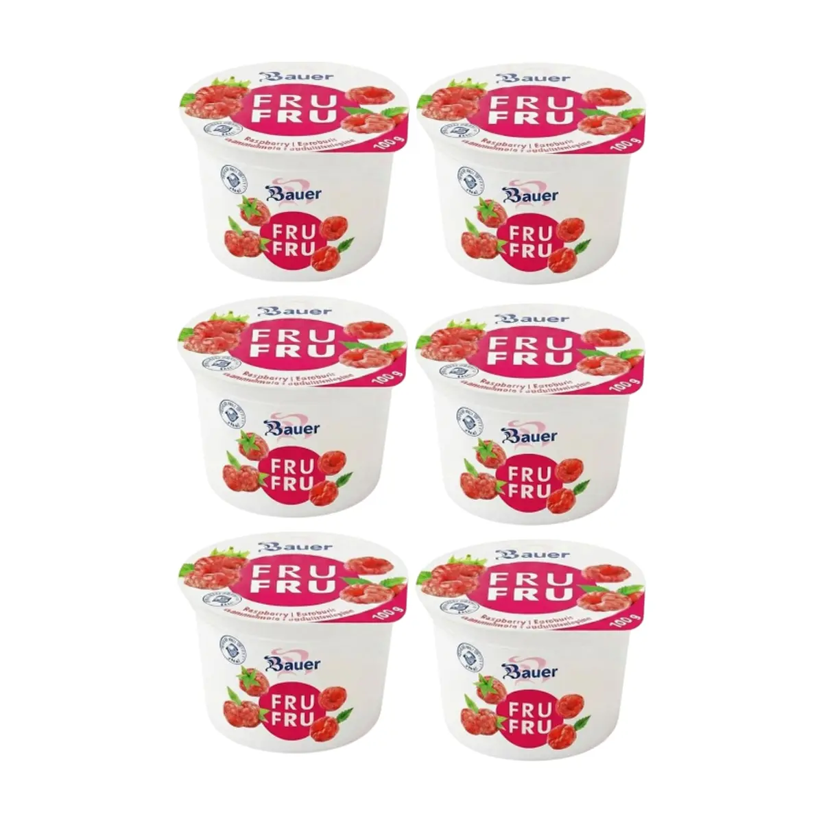 Yogur sabor frambuesa Bauer Fru Fru (6 x 100g / 3.53oz)